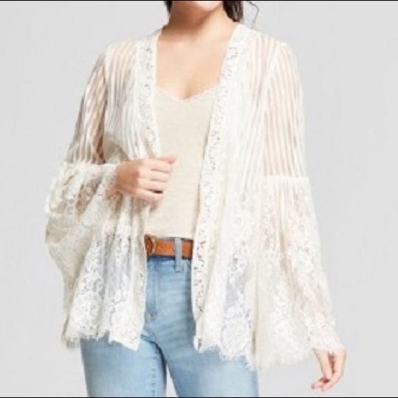 Xhilaration Pink Lace Open Cardigan Bell Sleeve XS - Picture 2 of 15